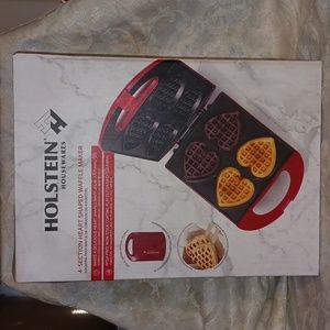 Holstein Housewares 4 Section Heart Shaped Waffle Maker NEW